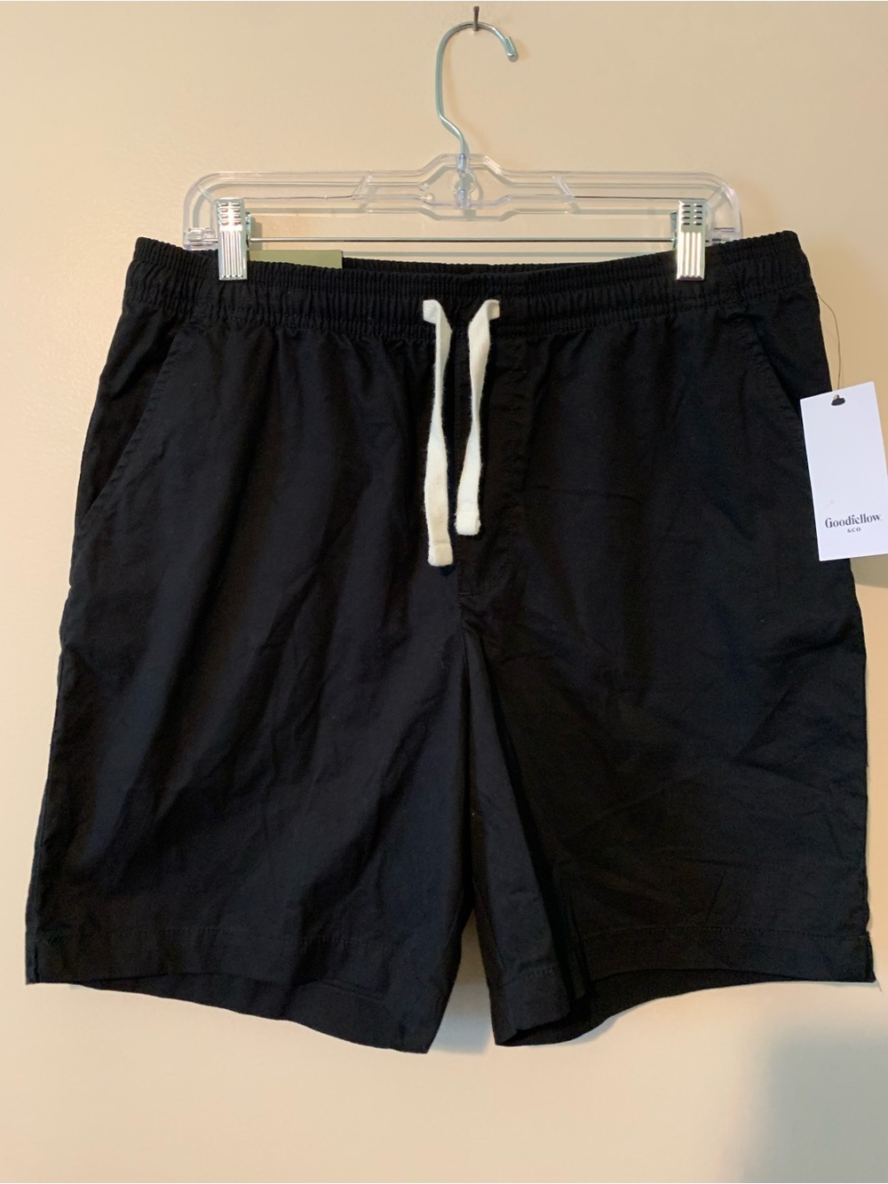 Goodfellow & Co Black Men's Flat Front Shorts with White Drawstring